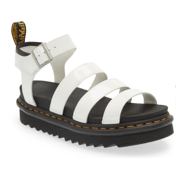 NIB $100 DR. MARTENS Blaire Strap Sandal in White Patent - size 5 UK / 7 US! - Picture 2 of 7